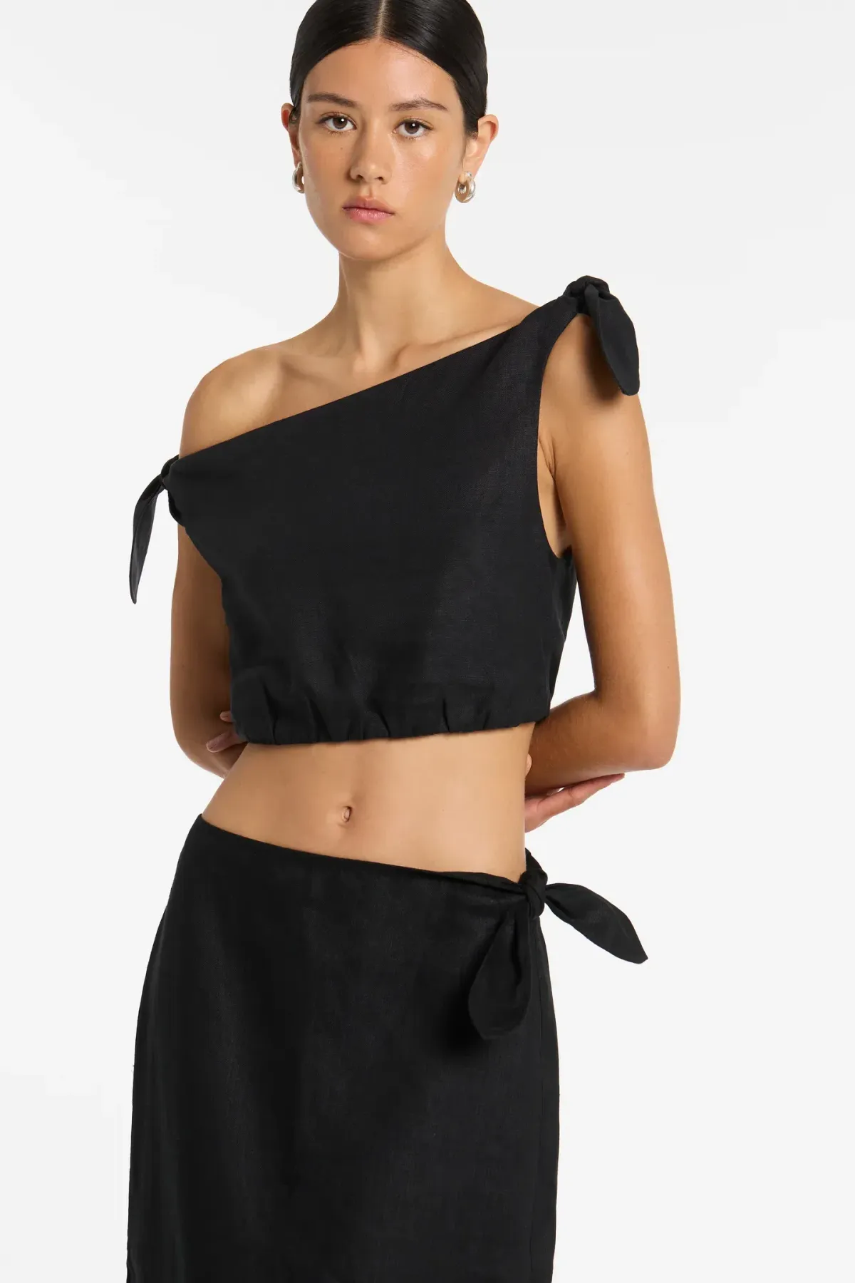 Sir the Label Bettina Tie Crop and Midi Skirt Set in Black Size 0 / Au 6 - Image 2