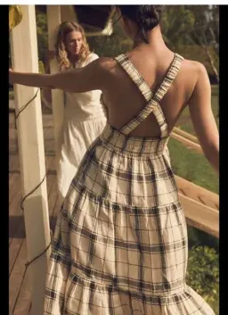 Shona Joy Linen Plunge Dress Cross Back Midi Dress Print Size 10 for rent on The Volte - image 1