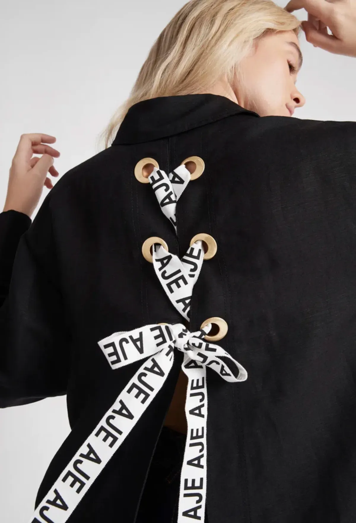 Aje Virtuous Lace-Up Longline Shirt In Black Size 10 - Image 2