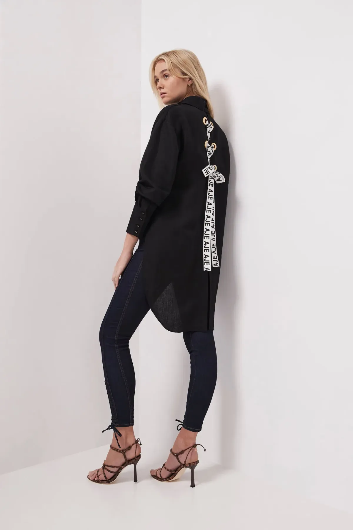 Aje Virtuous Lace-Up Longline Shirt In Black Size 10 - Image 3