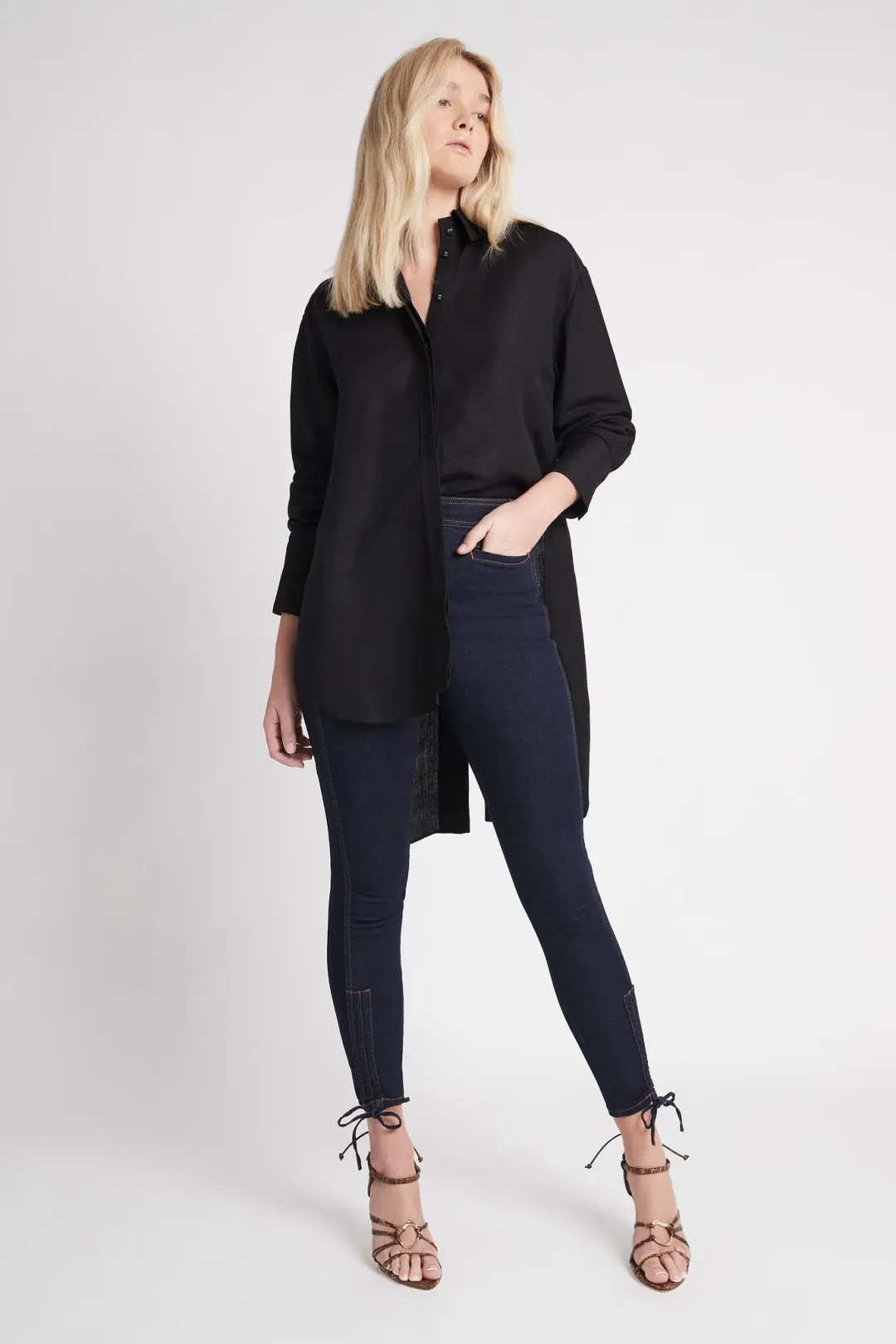 Aje Virtuous Lace-Up Longline Shirt In Black Size 10 for rent on The Volte - main image