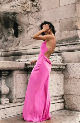 Meshki Sadie Maxi Satin Halter Ruched Slip Dress Pink Size 8 for rent on The Volte - image 3
