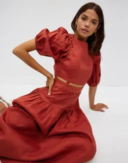 Aere Button Detail Maxi Dress Rust Size 8 for rent on The Volte - image 5