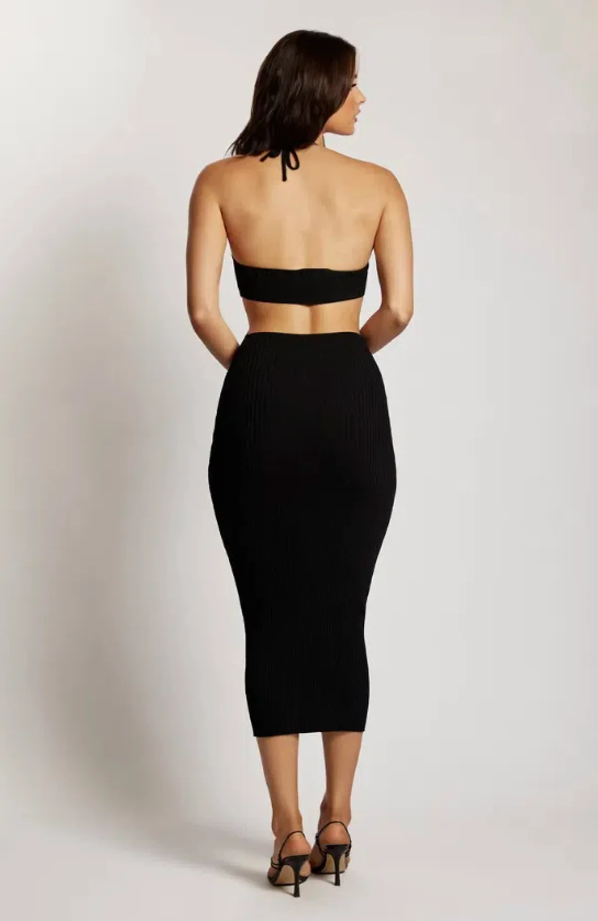 Meshki Halter Knit Midi Dress Black Size S/AU 8 - Image 3