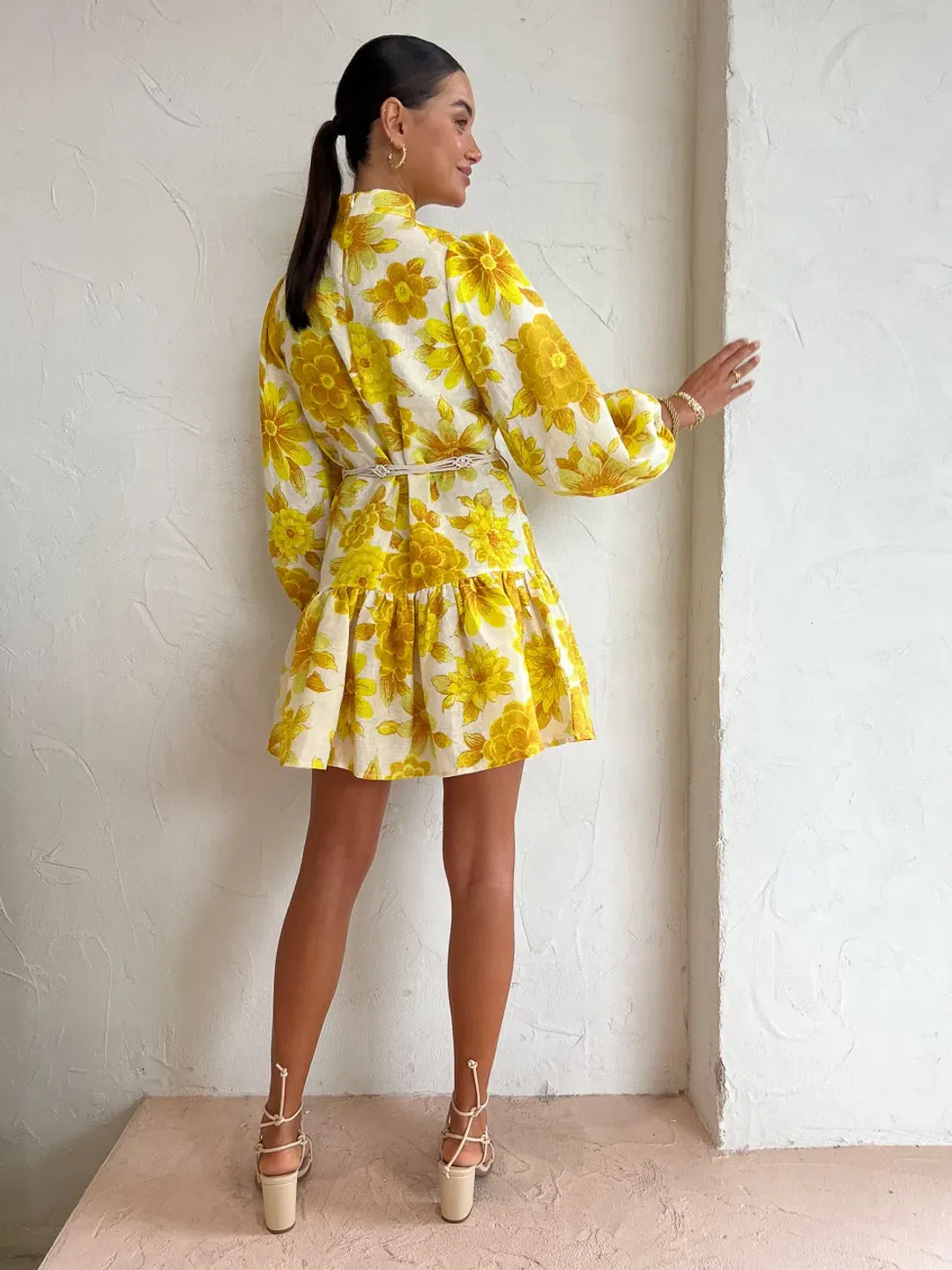 Alemais Sonny Floral Yellow Mini Dress Size 8 for rent on The Volte - main image