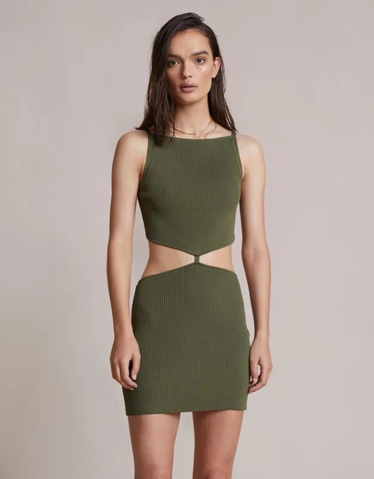 Bec & Bridge Mason Knit Mini Dress Olive Size 8 - Image 2