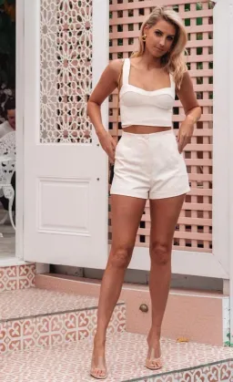 Kookai Cordoba Crop Top & Bordeux Shorts in Cream in Size 8 for rent on The Volte - image 1
