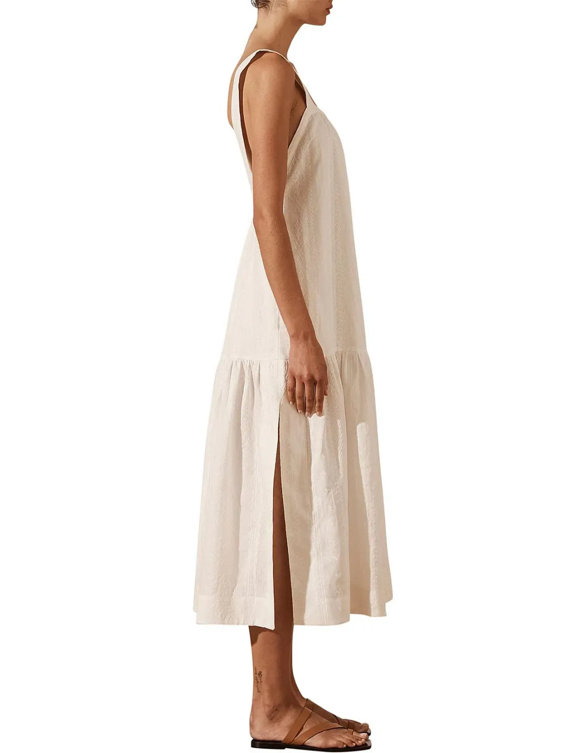 Shona Joy Cosmo Linen Low Back Midi Dress Cream Size 12 - Image 3