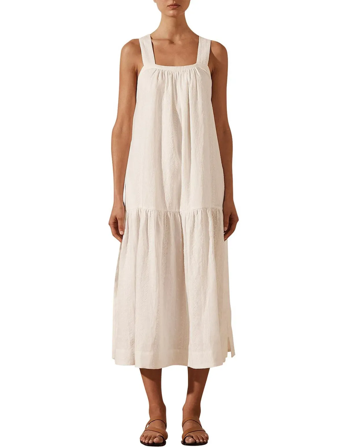 Shona Joy Cosmo Linen Low Back Midi Dress Cream Size 12 - Image 1