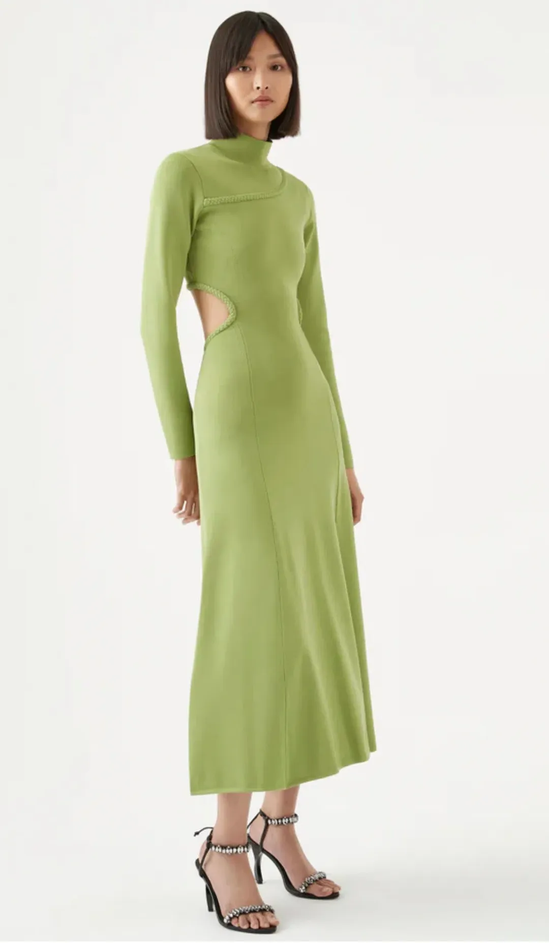Aje Amelie Braided Cut Out Knit Dress Green Size S/AU 8 for rent on The Volte - main image