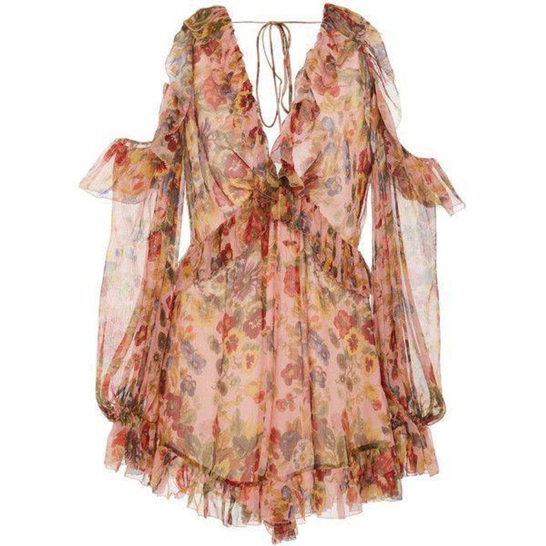 Zimmermann Lovelorn Frill Playsuit Pink Floral Size 8 for rent on The Volte - main image