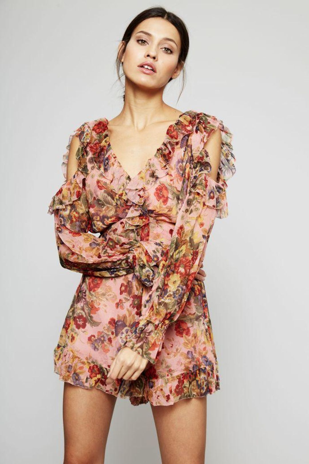 Zimmermann Lovelorn Frill Playsuit Pink Floral Size 8 for rent on The Volte - main image