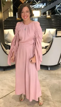 Roksanda Silk Midi Dress With Ruched Sleeves Pastel Pink Size AU 8 for rent on The Volte - image 1