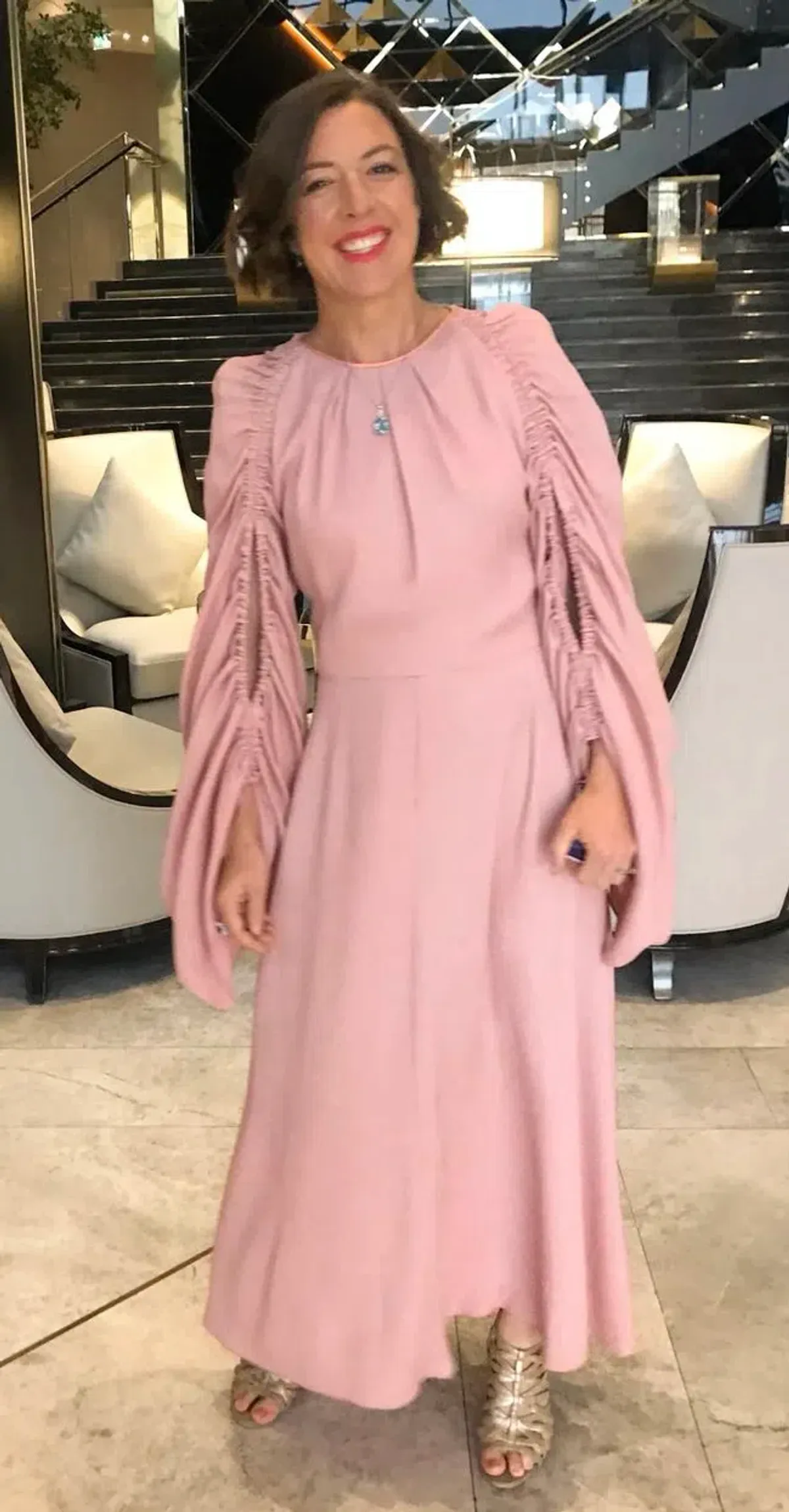 Roksanda Silk Midi Dress With Ruched Sleeves Pastel Pink Size AU 8 - Image 2