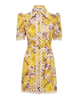 Zimmermann High Tide Ric Rac Mini Dress Yellow Ikat Floral Size 1 / AU 10 for rent on The Volte - image 3