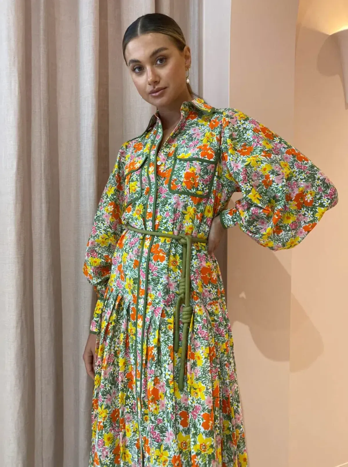 Alemais Cabana Midi Shirtdress in Multi Green Size AU 8 - Image 2