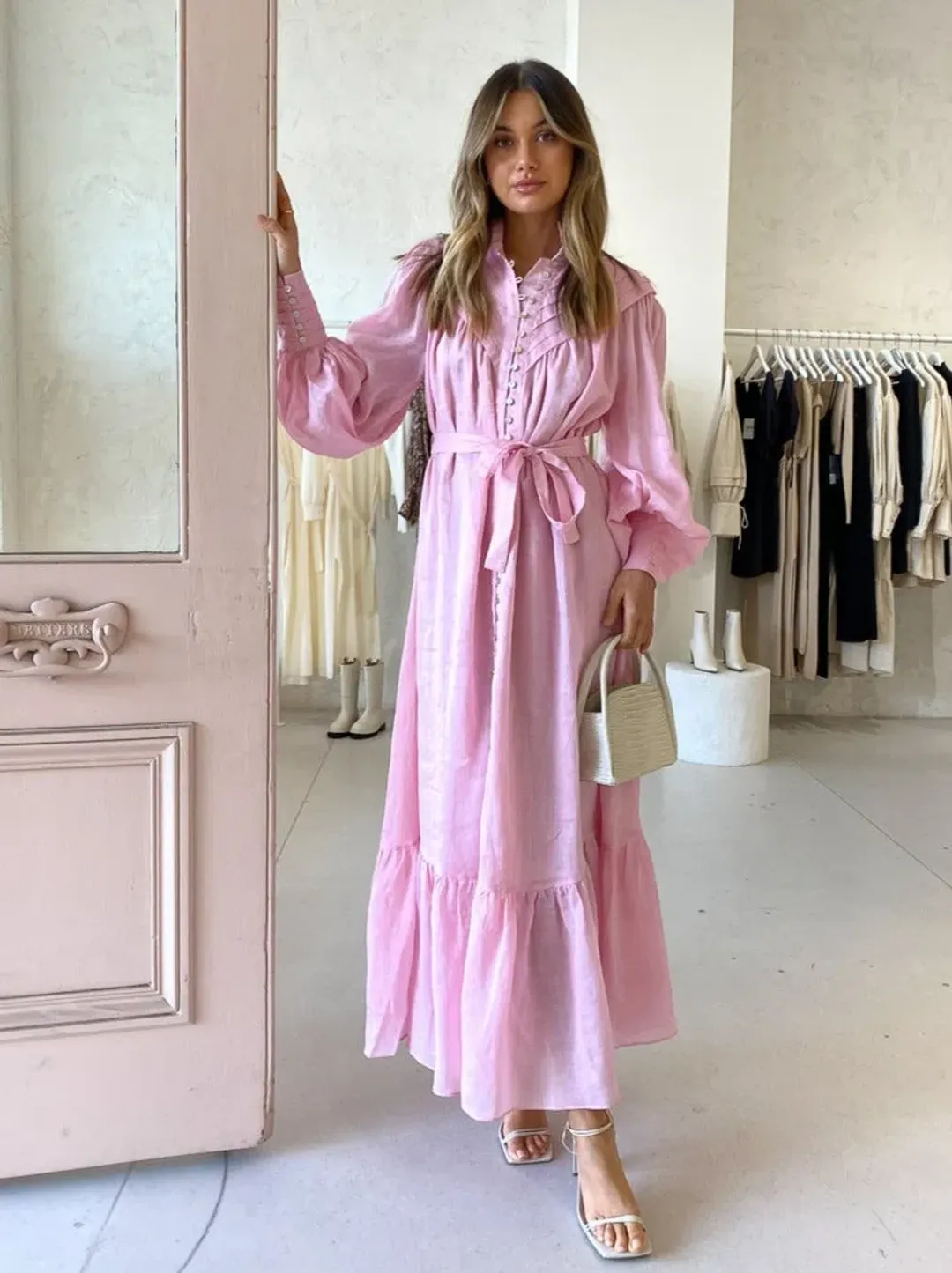 Alemais Halcyon Midi Dress In Candy Pink Size AU 8 for rent on The Volte - main image