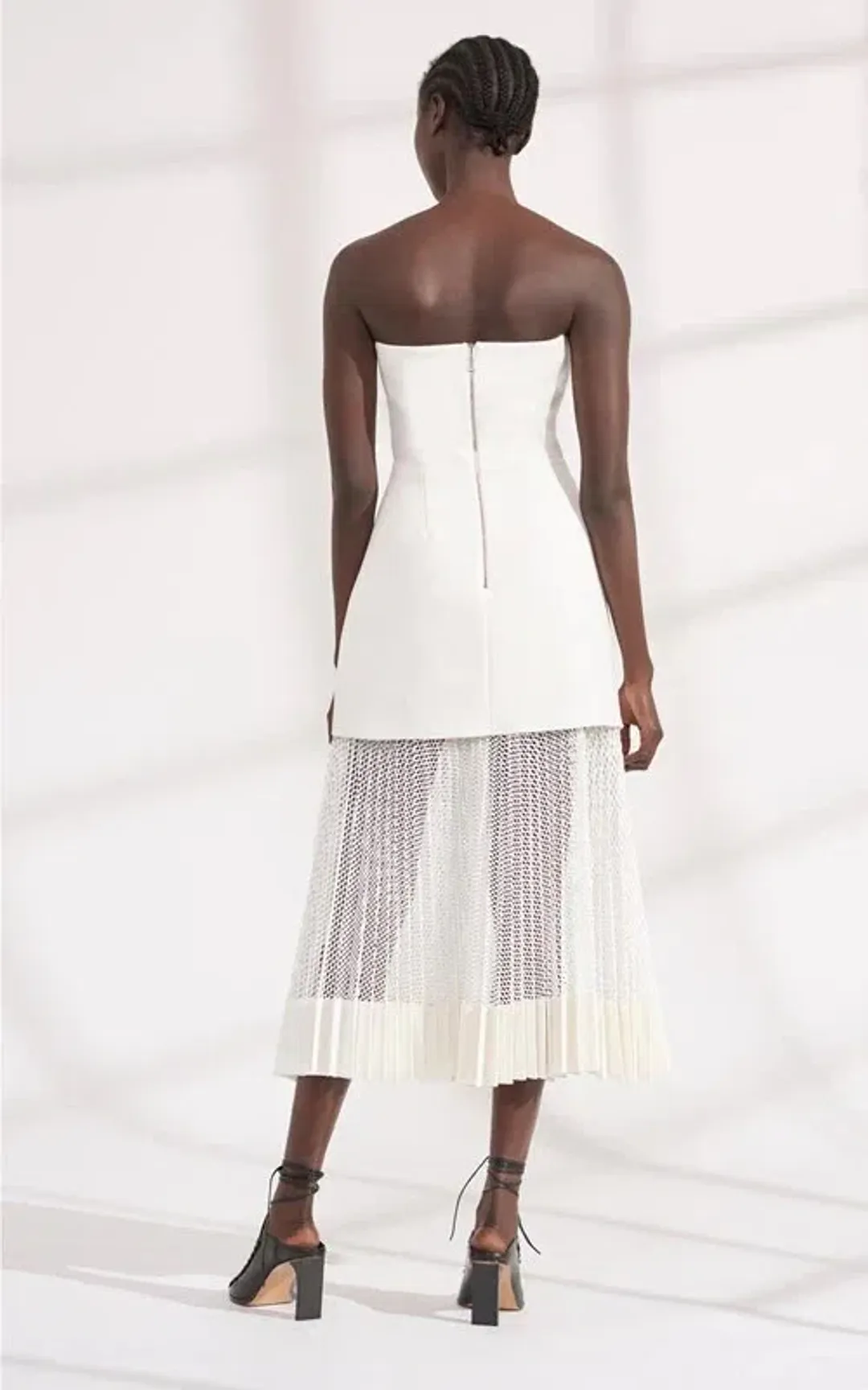 Dion Lee White Strapless Pleated Mesh Midi Length Dress White Size AU 10 for rent on The Volte - main image