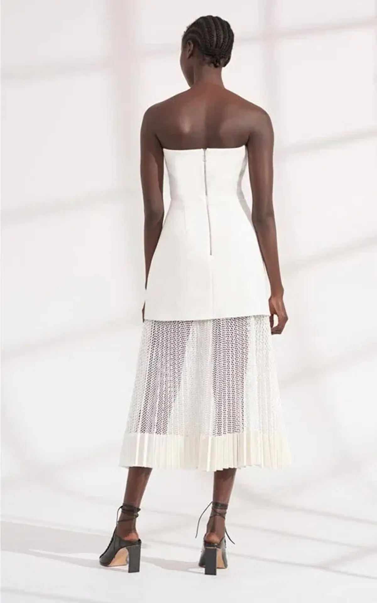 Dion Lee White Strapless Pleated Mesh Midi Length Dress White Size AU 10 for rent on The Volte - main image