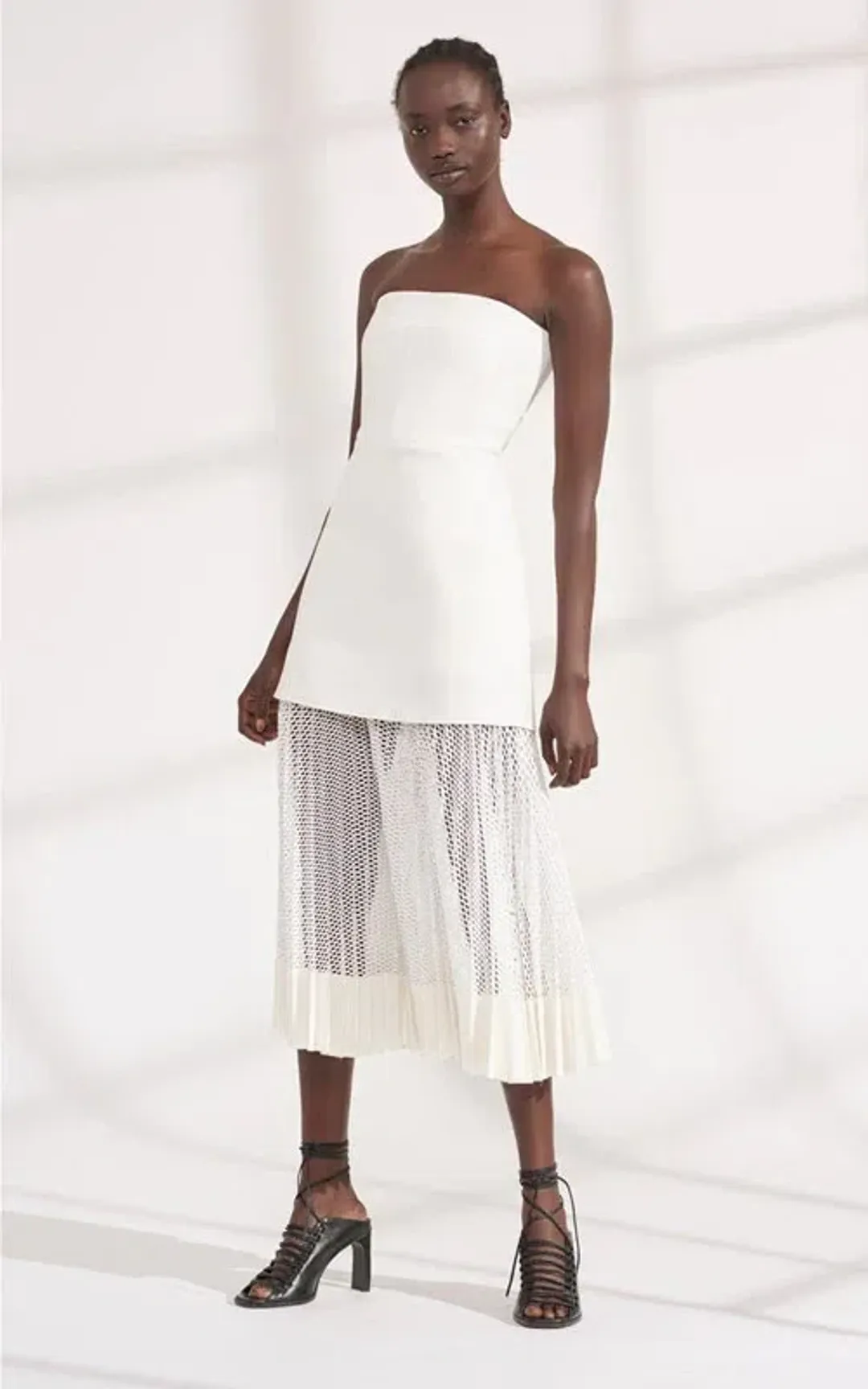 Dion Lee White Strapless Pleated Mesh Midi Length Dress White Size AU 10 for rent on The Volte - main image