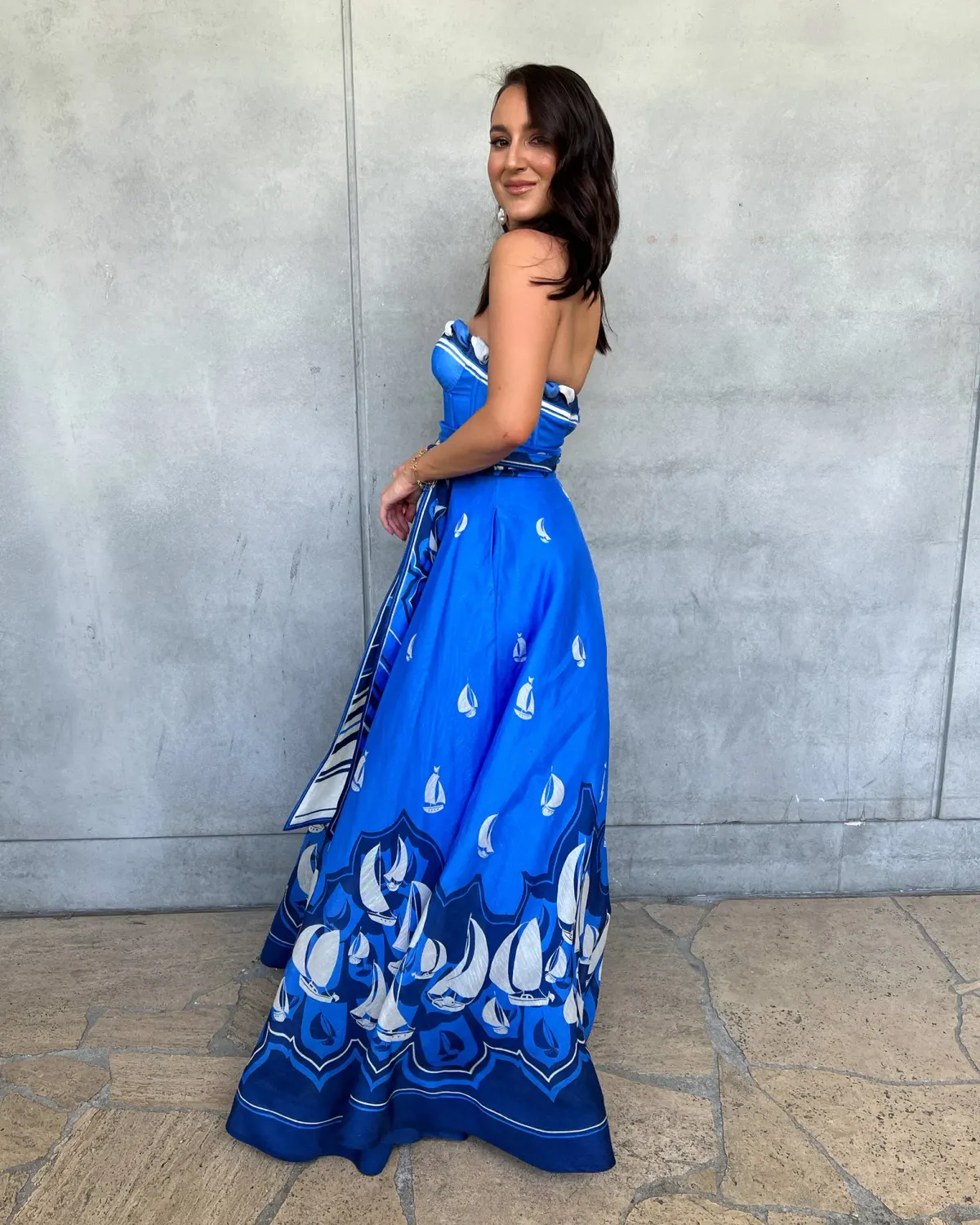 Zimmermann High Tide Eyelet Maxi Dress Blue Sailboats Size 1/Au 10 - Image 3