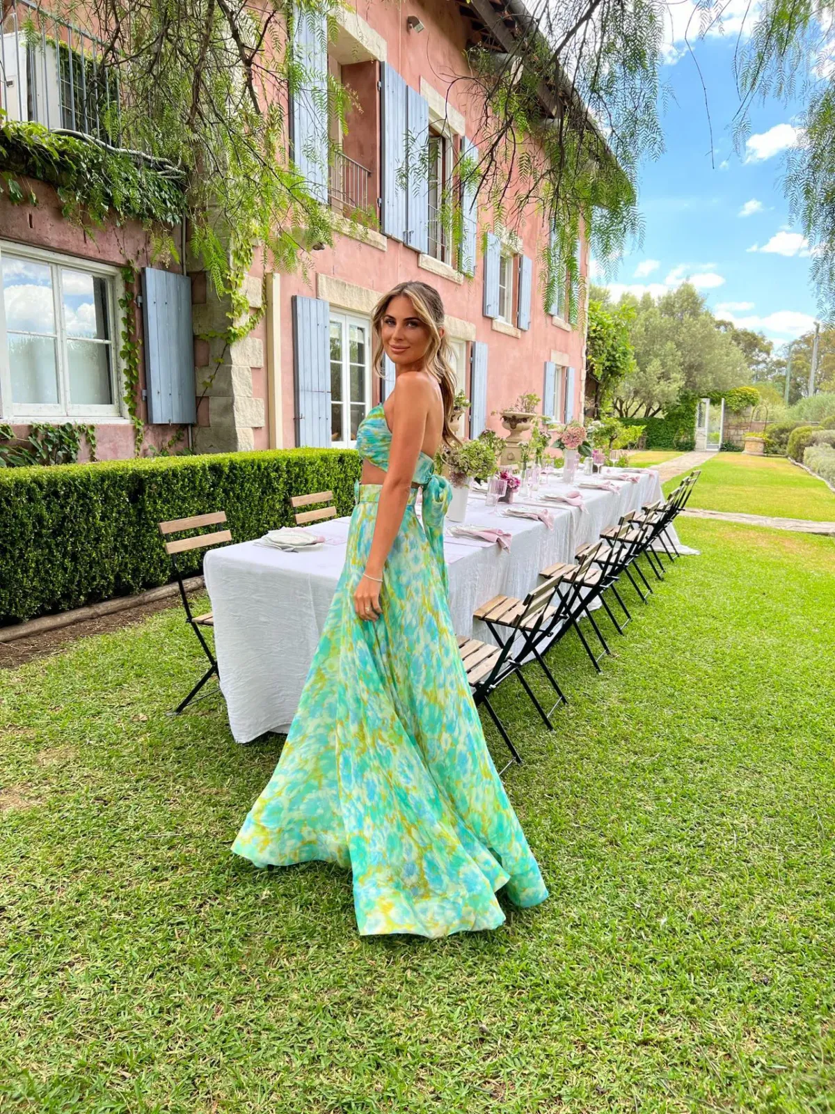 Zimmermann High Tide Twist Crop Bodice And Skirt Set Aqua Ikat Size 0/Au 8 - Image 2