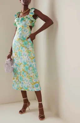 Zimmermann High Tide Frilled Midi Aqua Ikat Floral Size 0/AU 8 for rent on The Volte - image 1