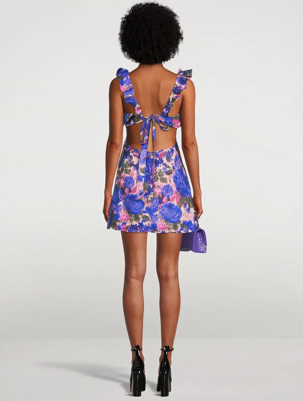 Zimmermann High Tide Frilled Mini Dress Purple Ikat Floral Size 1/Au 10 - Image 4