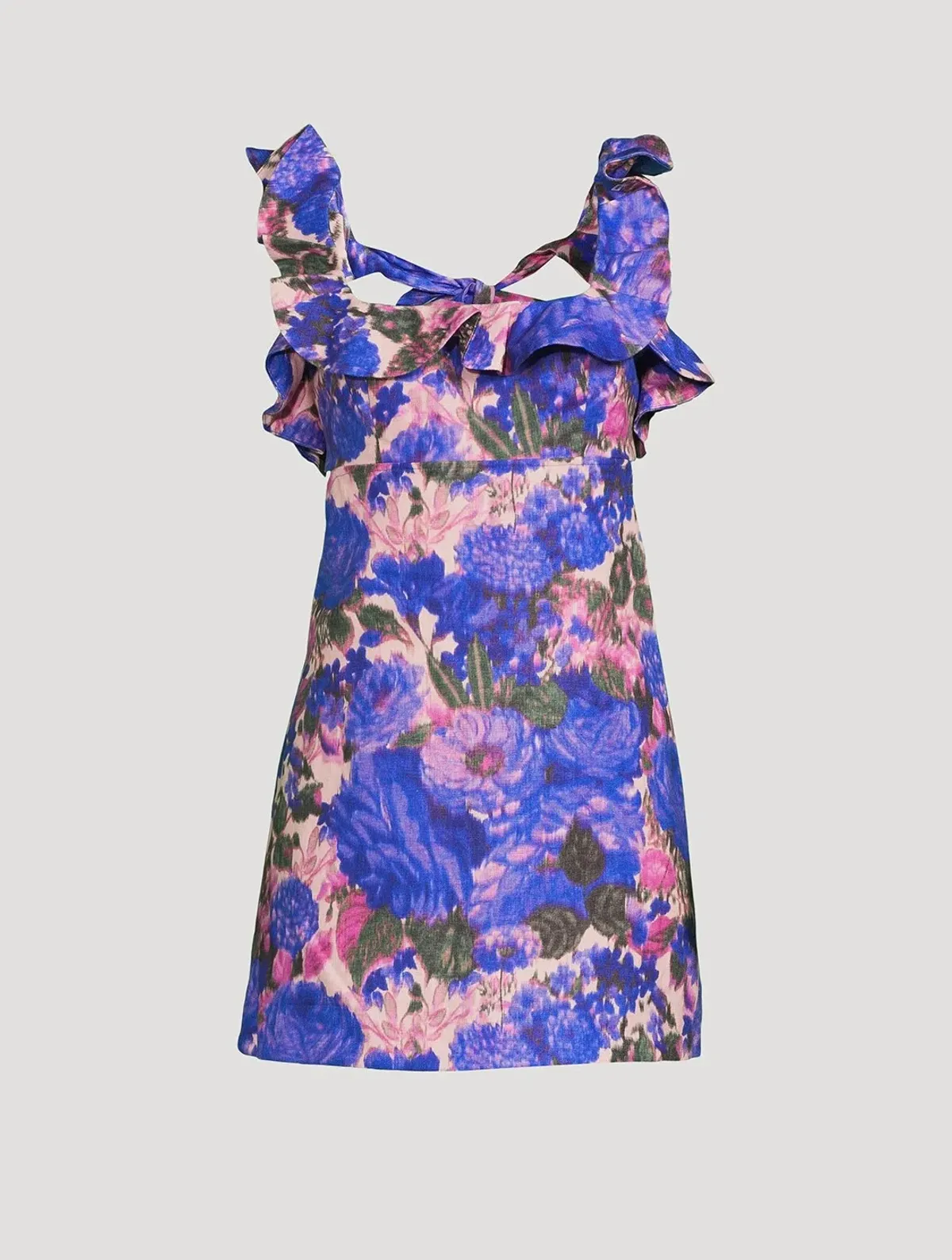 Zimmermann High Tide Frilled Mini Dress Purple Ikat Floral Size 1/Au 10 - Image 5