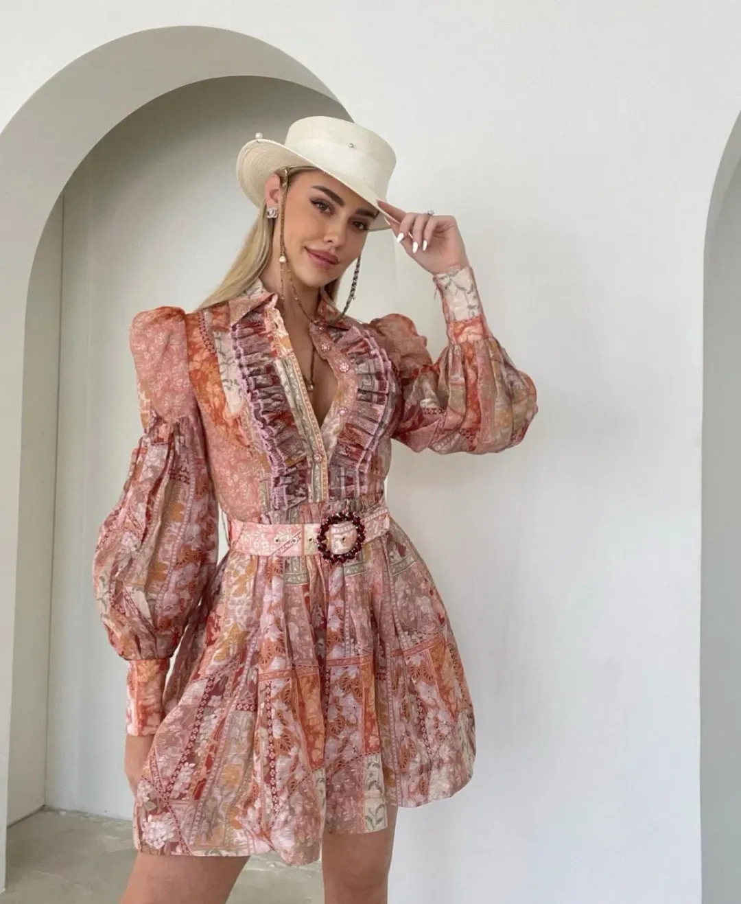 Zimmermann Kaleidoscope Tuxedo Frill Mini Dress in Linen Blend Size 0/Au 8 for rent on The Volte - main image