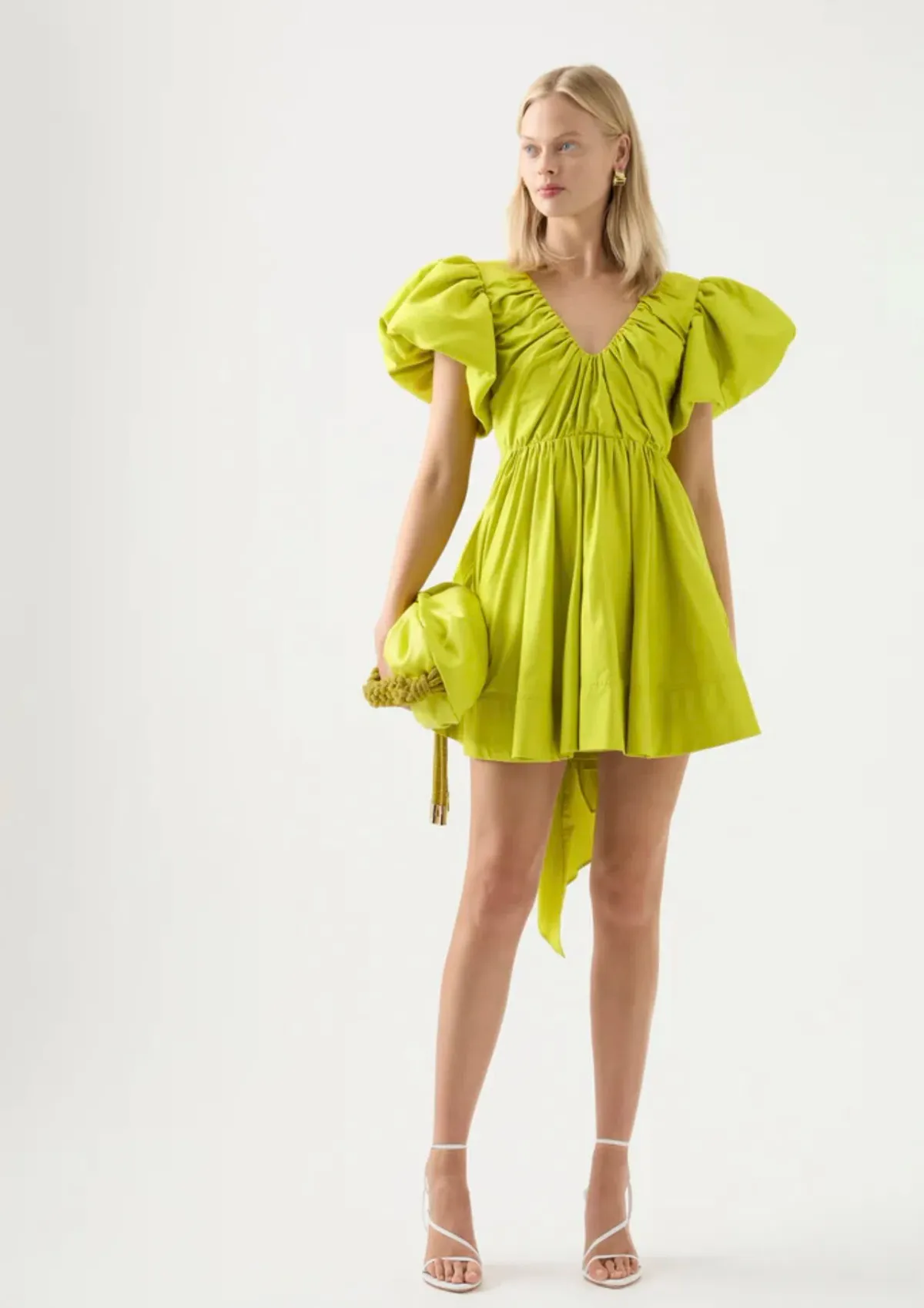 Aje Gretta Bow Back Mini Dress Chartreuse Green Size 6 - Image 1