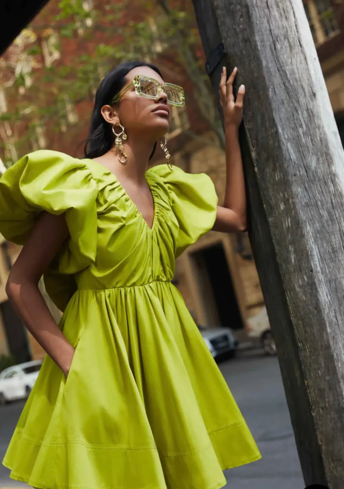 Aje Gretta Bow Back Mini Dress Chartreuse Green Size 6 - Image 2