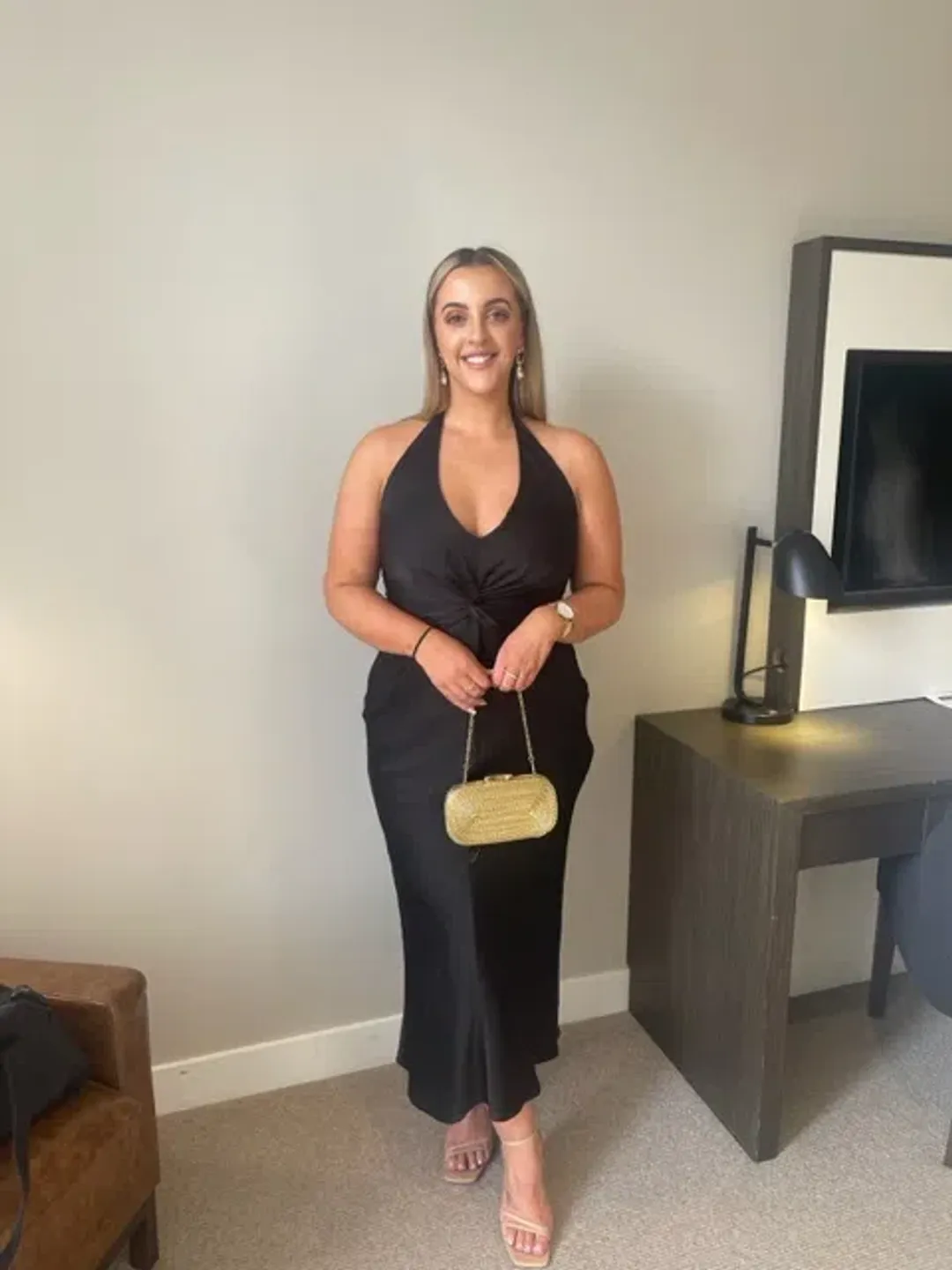 Shona Joy Luxe Twist Front Halter Midi Dress for rent on The Volte - main image