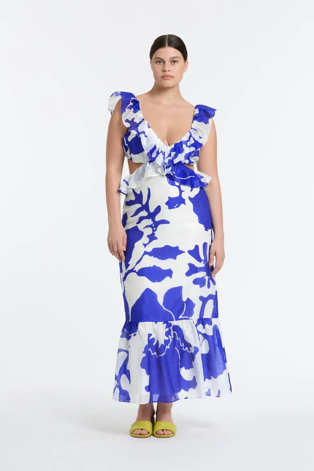 Sir the Label Vivi Frill Maxi Dress Blue Merce Abstract Print Size 3 /AU 12 for rent on The Volte - main image