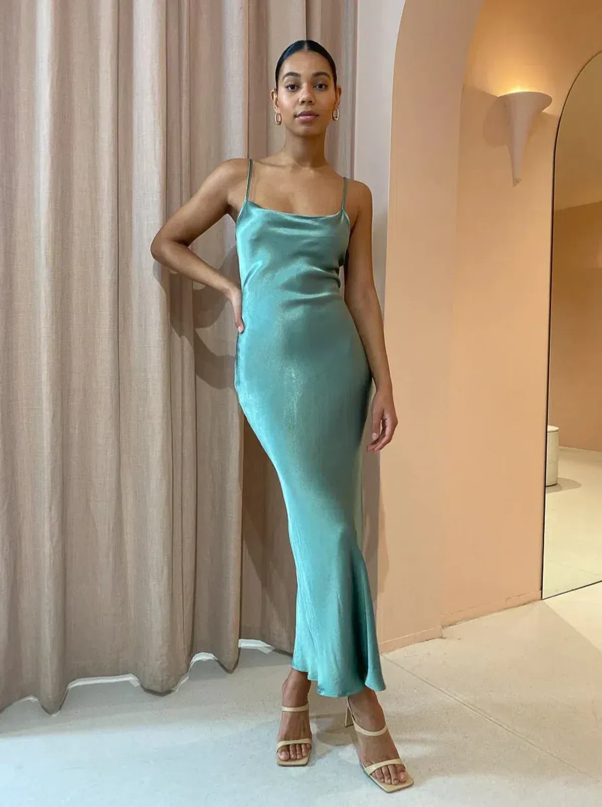 Bec & Bridge Malyka Maxi Slip Dress Moss Green Size 8 for rent on The Volte - main image