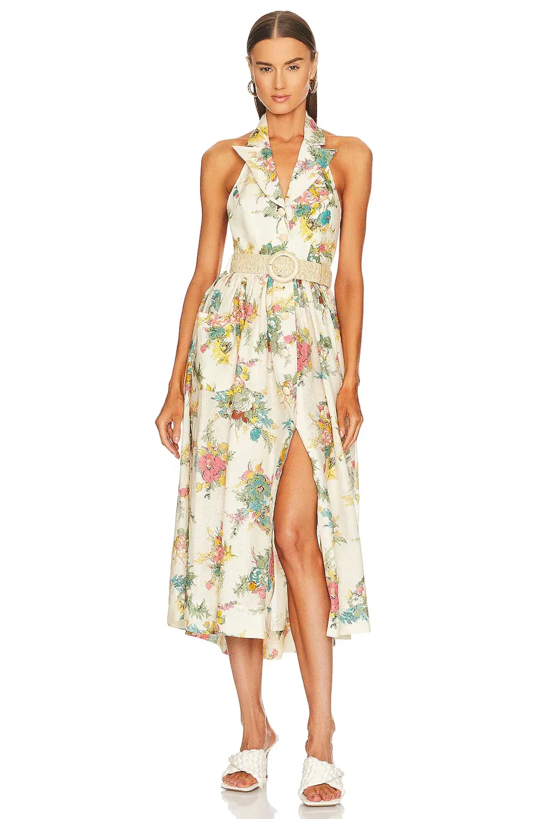 Zimmermann Clover Halter Shirt Dress Honey Peony Floral Size 2/Au 12 for rent on The Volte - main image