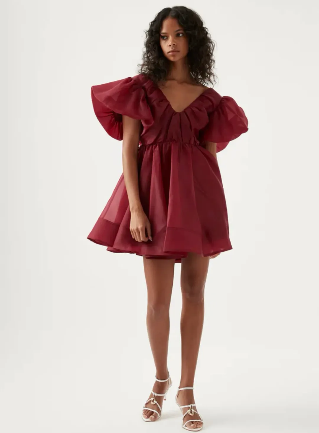 Aje Gretta Organza Mini Dress Burgundy Size 10 for rent on The Volte - main image