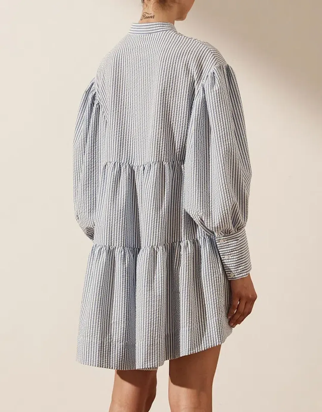 Shona Joy Roberta Balloon Sleeve Tiered Mini Dress Blue Size 8 / S for rent on The Volte - main image