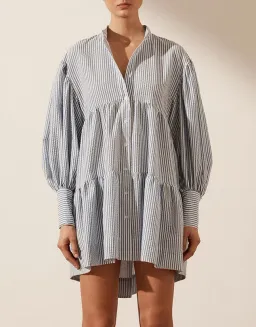 Shona Joy Roberta Balloon Sleeve Tiered Mini Dress Blue Size 8 / S for rent on The Volte - image 2