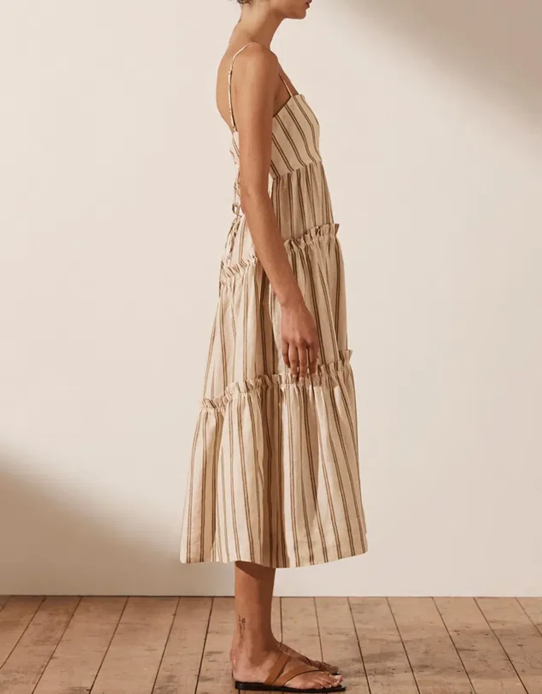 Shona Joy Aries Open Back Tiered Midi Dress Stripe Size 10 for rent on The Volte - main image