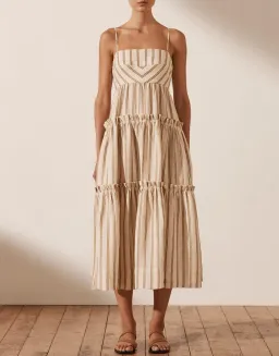 Shona Joy Aries Open Back Tiered Midi Dress Stripe Size 10 for rent on The Volte - image 1