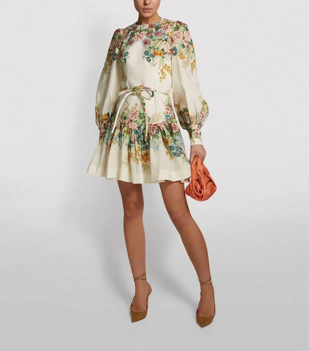 Zimmermann Wavelength Bell Sleeve Mini Dress Floral Size 0 / Au 8 for rent on The Volte - main image