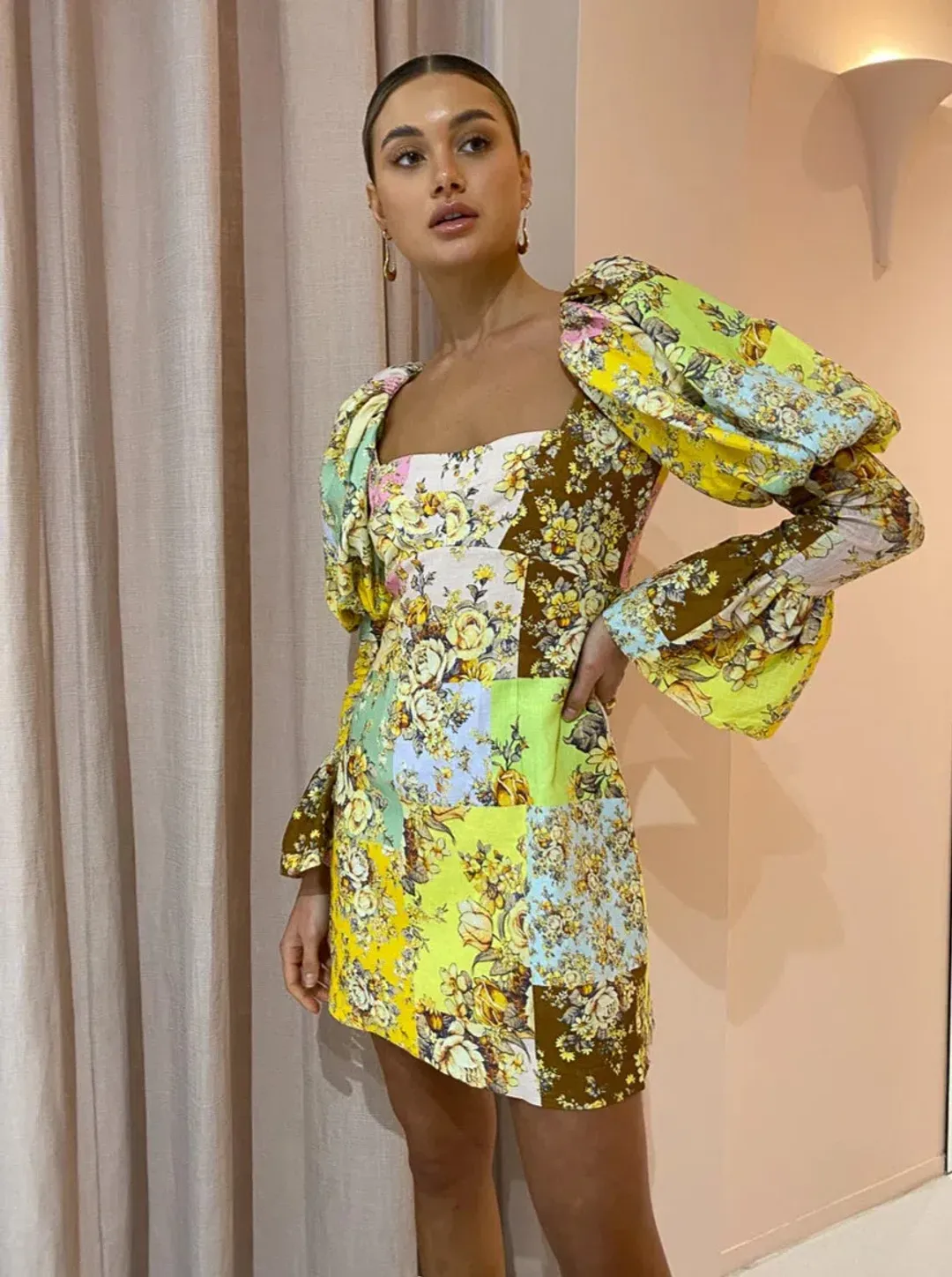 Alemais Matilde Puff Sleeve Mini Dress Multi Size 10 for rent on The Volte - main image