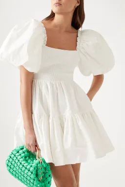 Aje Casa Puff Sleeve Mini Dress in Ivory Size 6 / XS for rent on The Volte - image 2