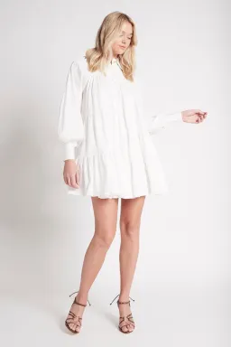 Aje Cascade Gathered Smock Mini Dress White Size 10 for rent on The Volte - image 1