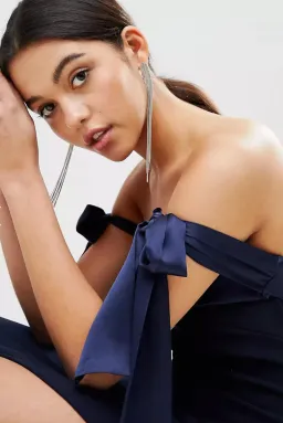 Bec & Bridge Tie Sleeve Off Shoulder Midi Dress Navy Size AU 6 for rent on The Volte - image 3