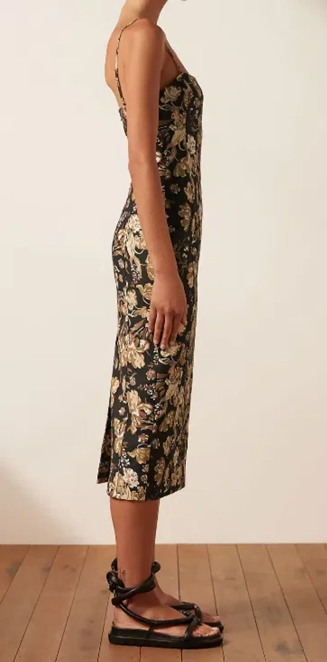 Shona Joy Palermo Linen Fitted Midi Dress Black Size AU 10 for rent on The Volte - main image