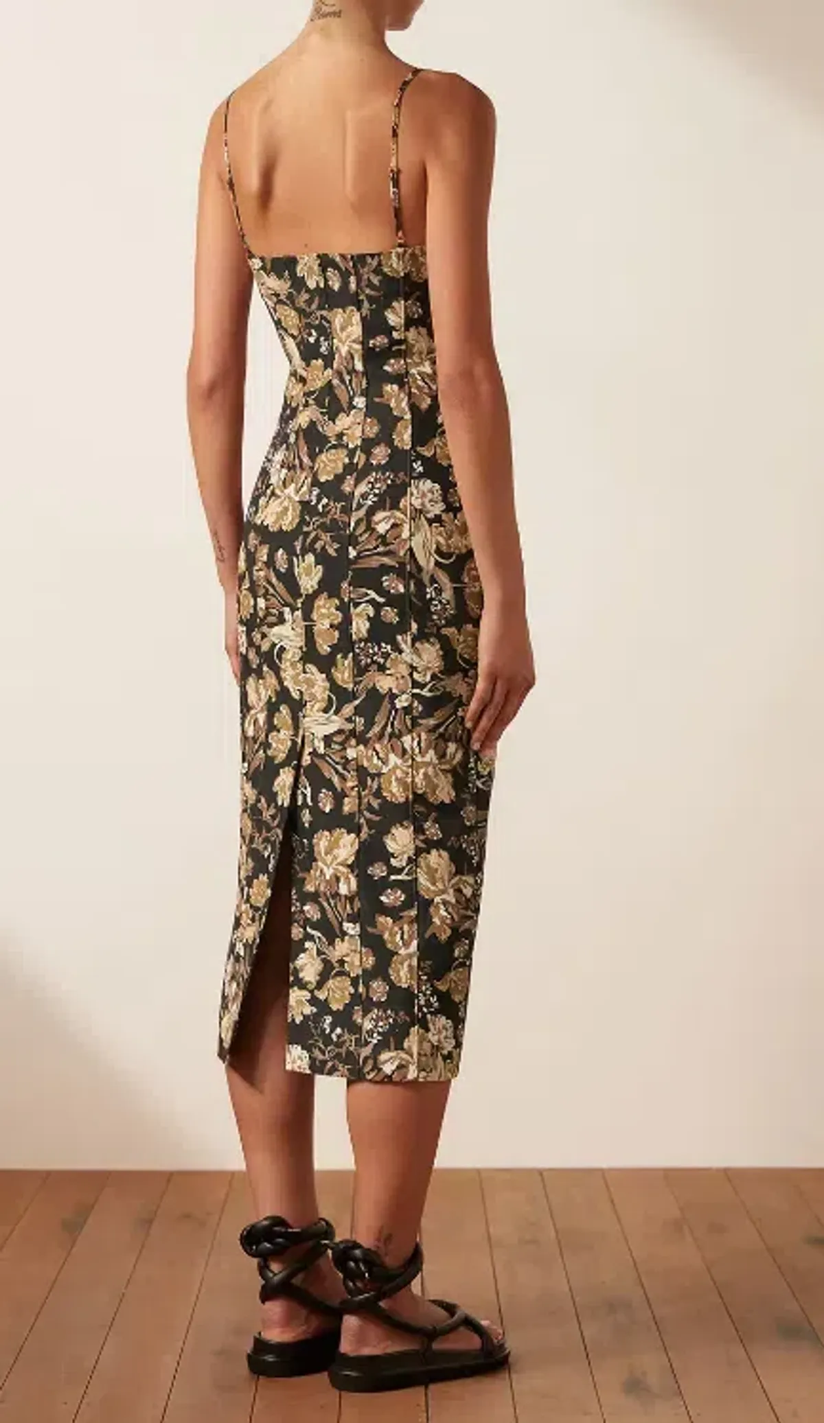 Shona Joy Palermo Linen Fitted Midi Dress Black Size AU 10 - Image 3