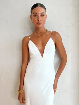 By Johnny Soraya V Front Midi Dress in Ivory White Size AU 8 for rent on The Volte - image 5