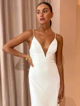 By Johnny Soraya V Front Midi Dress in Ivory White Size AU 8 for rent on The Volte - image 3